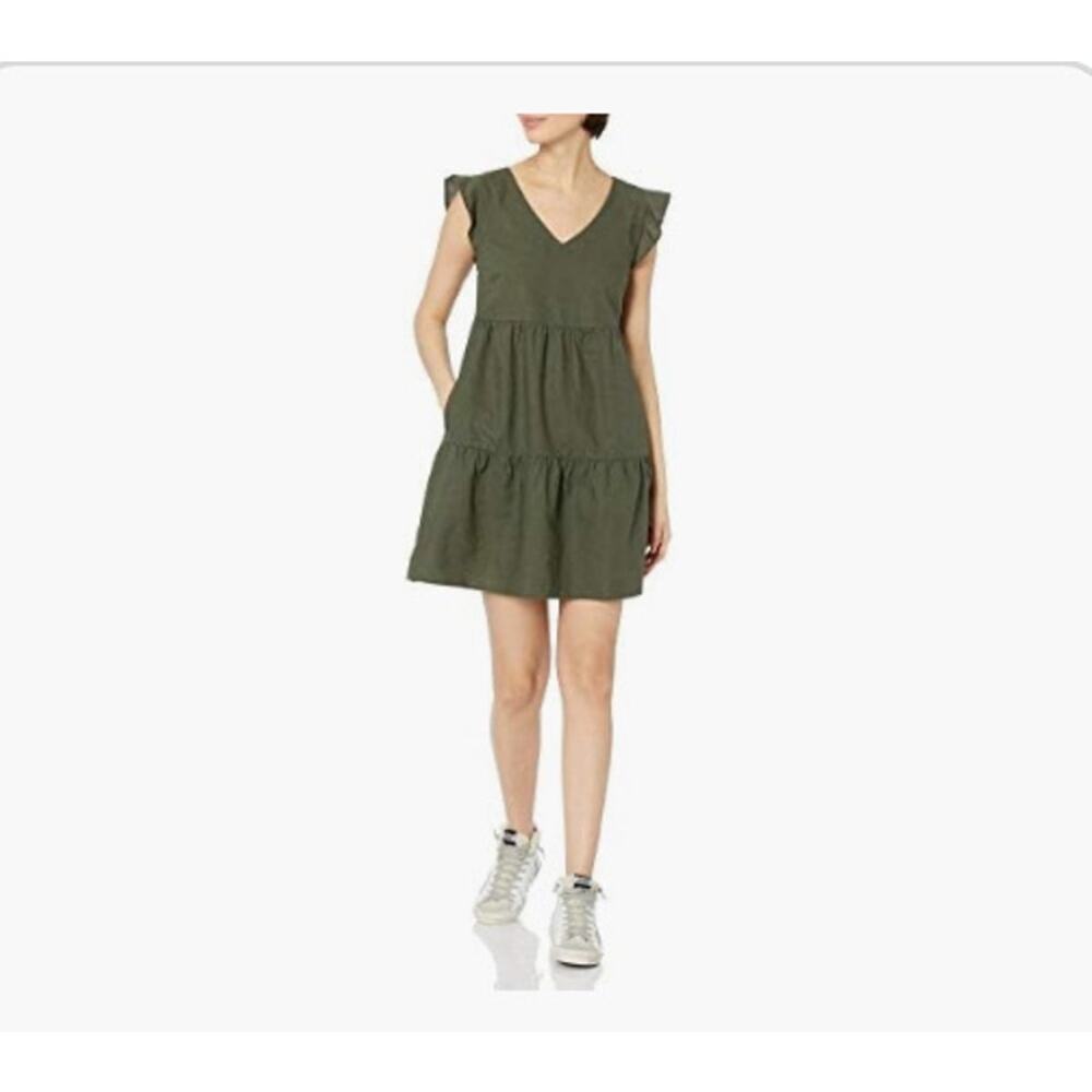 Goodthreads Washed Linen Blend Olive Green Dress Size M